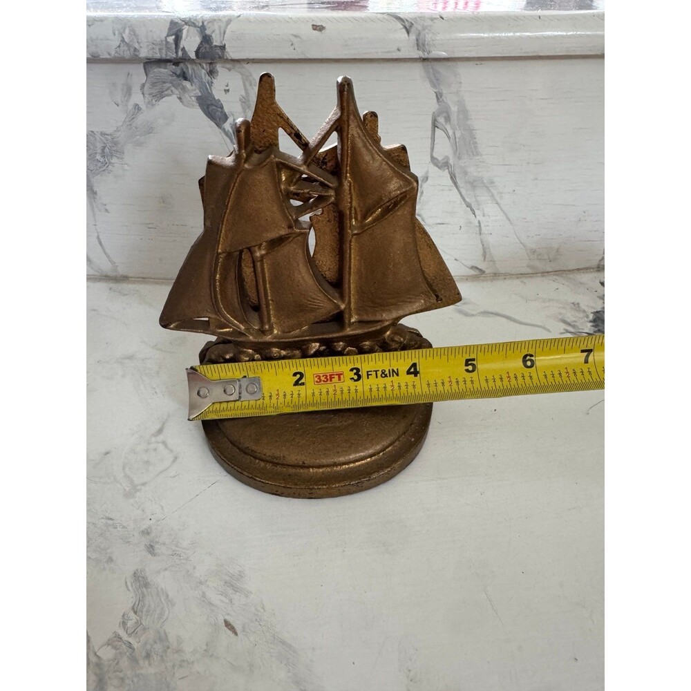 VTG 60’s Brass/Metal Ship Nautical Bookends SET Heavy MCM Library Shelf Taiwan - Picture 5 of 5